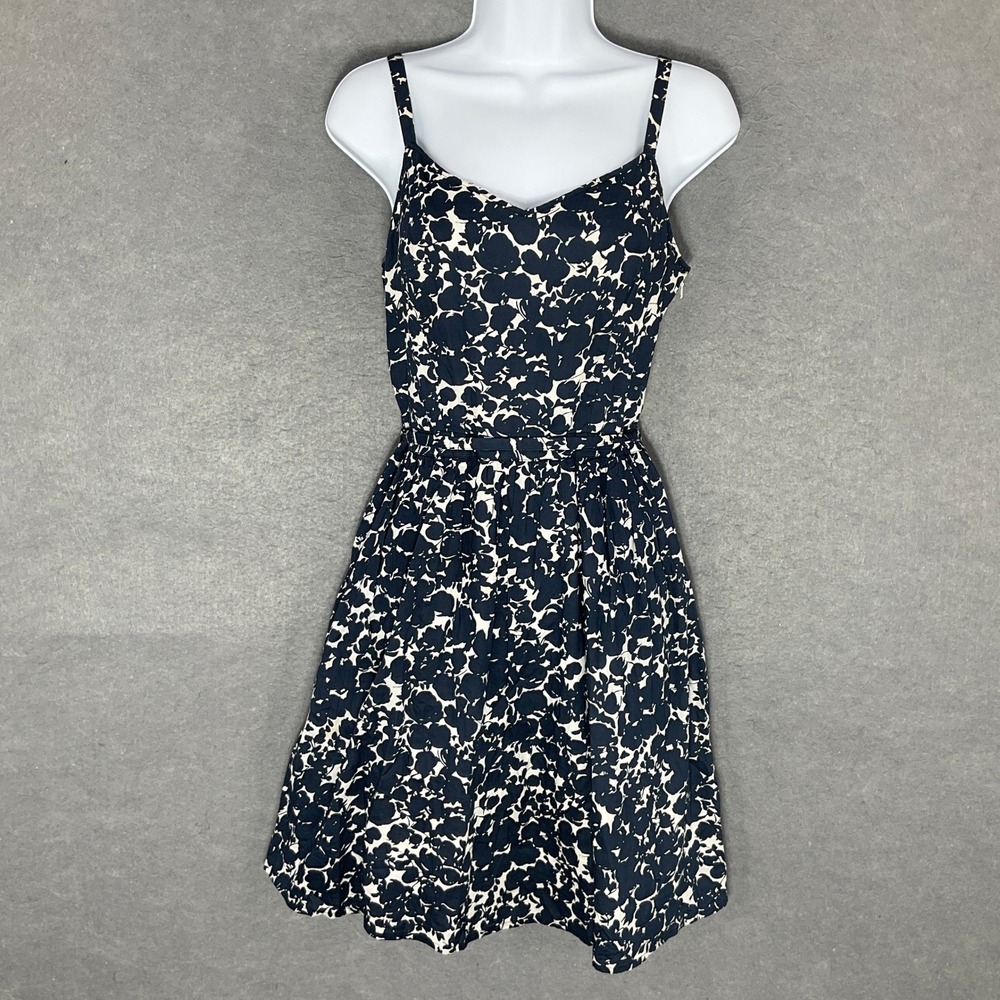 Brooks Brothers Floral Dress Sz 2 Navy Blue Sweatheart Neckline Sundress Party
